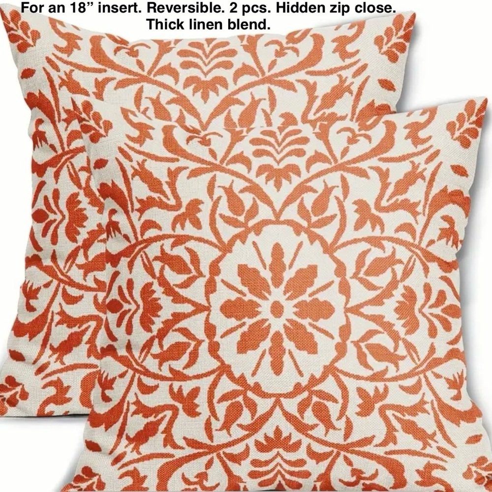 Grand millennial decorative orange and cream pillow covers! New - 2 pieces.
